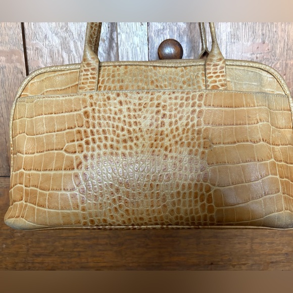 Longchamp Medium Tan Croco Roseau Shouder Bag Zip Top/Sides - Picture 7 of 16